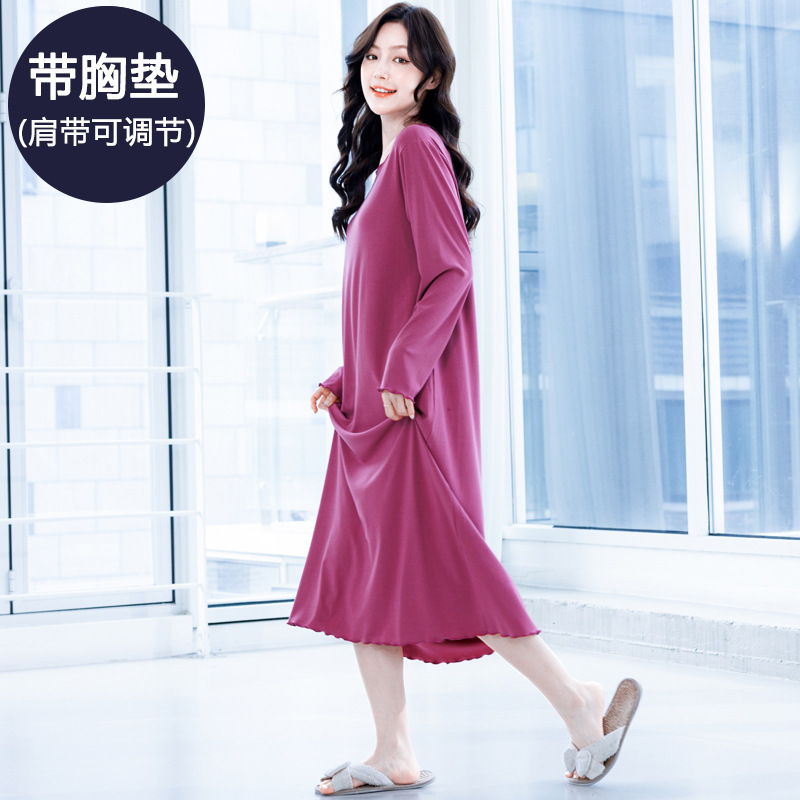 Pajamas for Women Spring and Autum Modal Long Over-The-Knee Long-Sleeved Maternity Nightgown Threaded Pit Strips Breathable and Drapey Women's Sleeping Pajamas for Women Spring and Autum Modal Long Over-The-Knee Long-Sleeved Maternity Nightgown Threaded Pit Strips Breathable and Drapey Women's Sleeping
