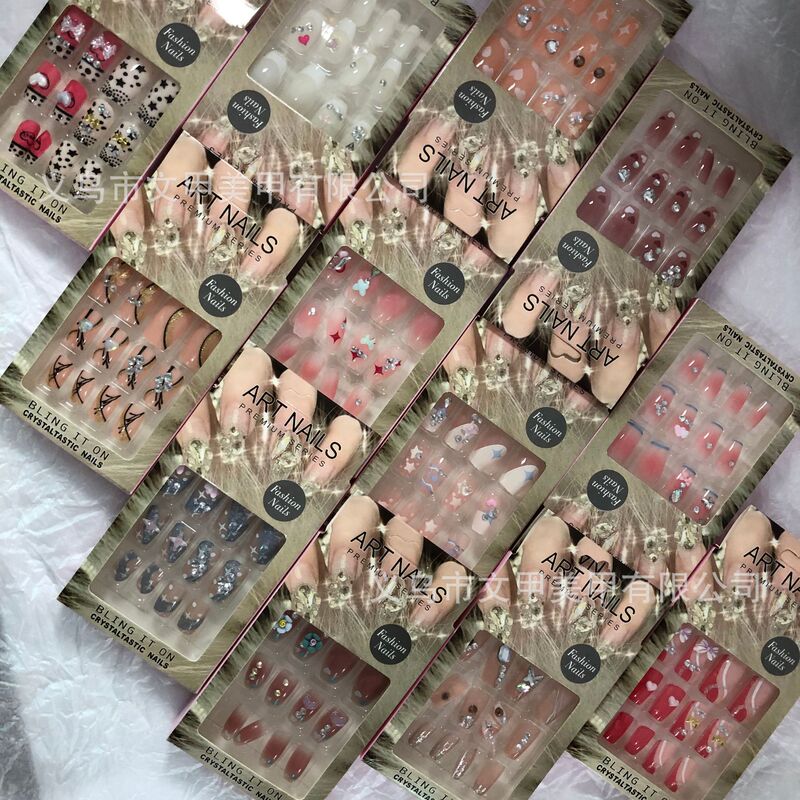 Cross-border wear nail suit new ballet nail 12 gradient diamond glitter ice transparent solid color European and American wholesale manicure
