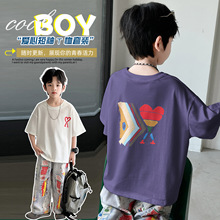 2026夏季新款男童洋气爱心T恤防蚊裤运动两件套中大儿童短袖套装