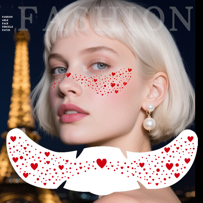 Cross-border European and American Freckles Tattoo Sticker Waterproof Sweat-proof Bronzing Rose Red Butterfly Makeup Sticker Temporary Face Sticker Amazon