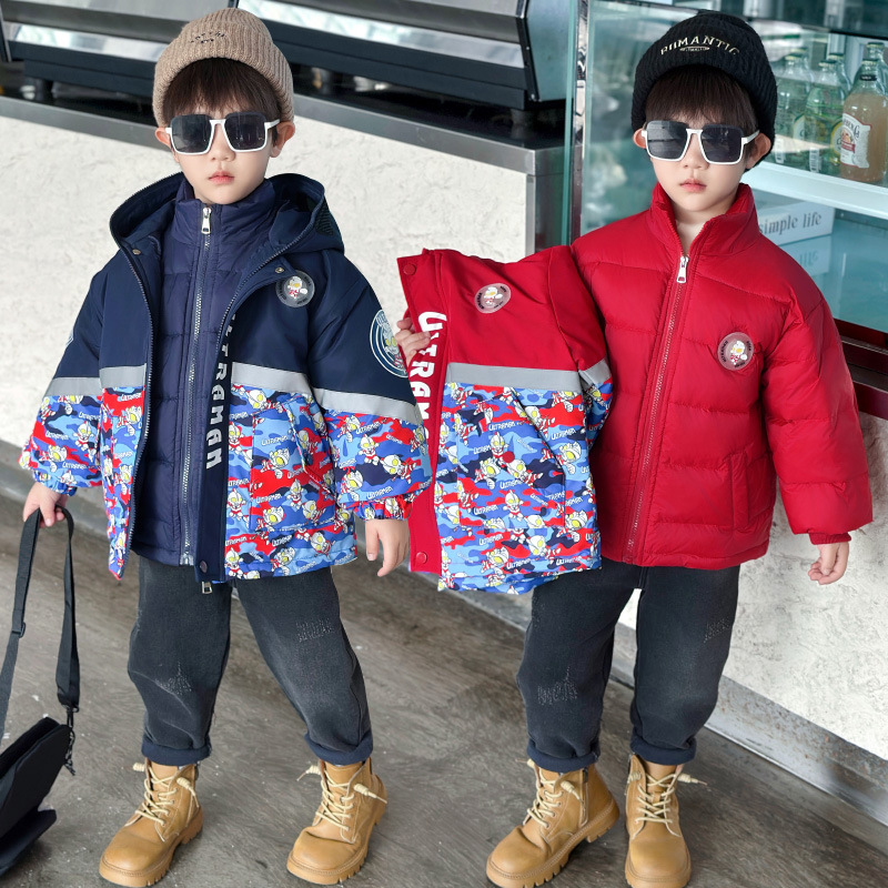 男童冬装三合一羽绒冲锋衣2025冬季新款痞帅宝宝奥特曼衣服中小童