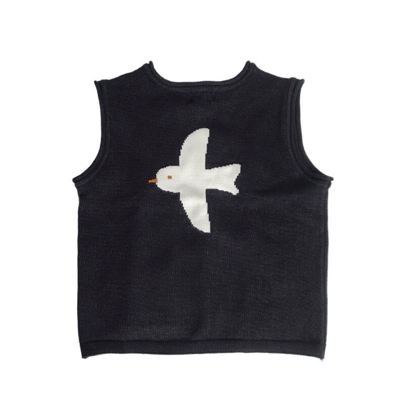 Japanese-Style Lazy Sleeveless Cardigan Vest with Cartoon Bird Knitwear Layered Vest for Autumn and Winter, Slimming, Fashionable and Casual