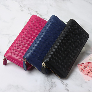 Korean Style Women's Genuine Leather Long Wallet Handmade Sheepskin Woven Clutch Card Bag Simple Wallet Factory Direct
