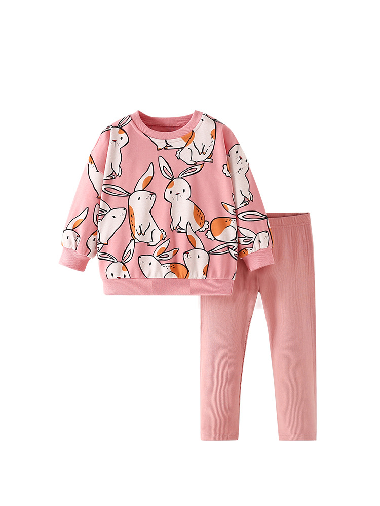 Malwee traje de otoño de dos piezas para niñas nuevo traje casual de niña de estilo occidental con estampado de cuello redondo para niños europeos y americanos