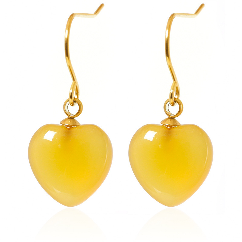 Conjunto de joyería europea y americana Collar de piedra natural en forma de corazón Pendientes de amor Verano femenino Advanced Sense No se desvanece Joyas de acero de titanio