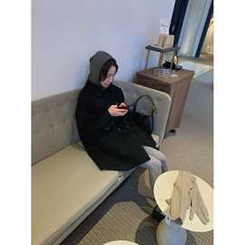 现 2025冬季新款韩国东大门baby酱加棉夹棉羊毛翻领毛呢大衣外套