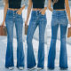 Europe and the United States cross-border 2022 autumn and winter New Fashion casual slim washed micro horn denim pants women's foreign trade 637