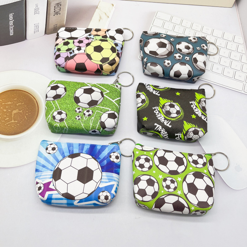 Cross-Border New Style Coin Purse Pu Printed Football Coin Bag Mini Cute Small Wallet Key Bag Portable Small Hanging Bag
