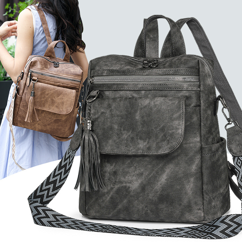 2025 Spring New Cross-border Fashion Women's Backpack European and American Retro Large Capacity Student Schoolbag Travel Backpack