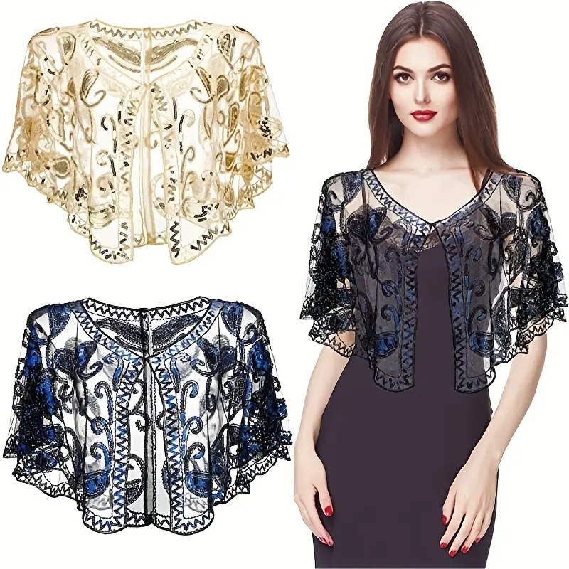 One-Piece Oversized Shawl for Women, New Style Outerwear, European and American Style Thin Sequin Dress, Beaded Small Jacket