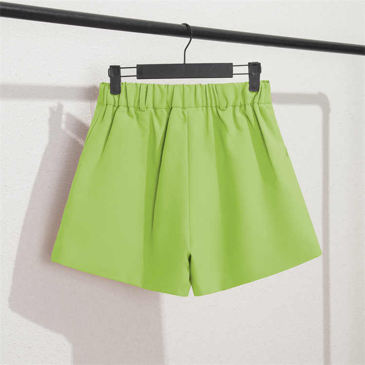 Damen Casual High Waist Loose Fit Graue Shorts Sommer Gerades Bein Bermudashorts mit Knöpfen_voghion.com
