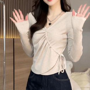 1.0-150kg Extra Large Size Collar Drawstring Irregular Long Sleeve Shirt Women's Spring and Autumn New Korean Style Fashion Slim Top