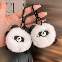 可愛真獺兔毛小熊貓汽車鑰匙扣掛件ins網紅毛絨球公仔書包包掛飾