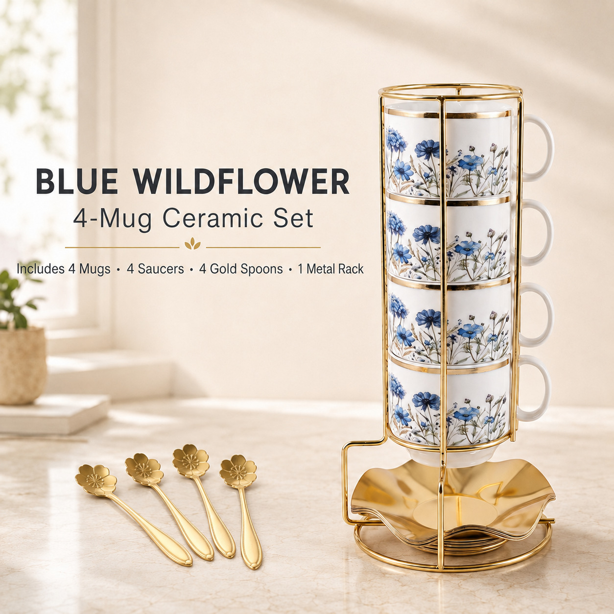 Juego de Tazas Apilables de Porcelana con Soporte para Hogar y Oficina image 8
