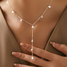 S925银可爱小巧Y形人工锆石吊坠项链、轻奢高显瘦长款锁骨链饰品