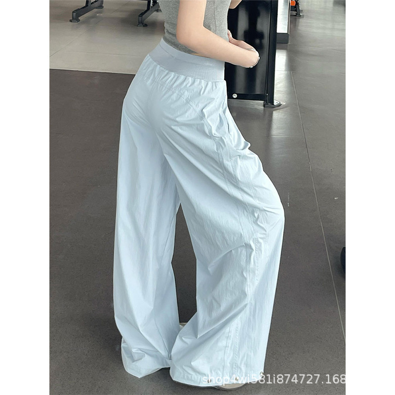Blue Women's Summer Thin Fitness Sports Pants, Cool Casual Straight-Leg Ice Silk Wide-Leg Pants for Petite Sizes Blue Women's Summer Thin Fitness Sports Pants, Cool Casual Straight-Leg Ice Silk Wide-Leg Pants for Petite Sizes