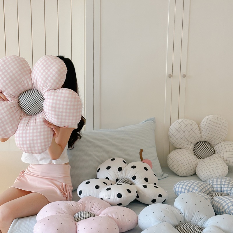 Girly Cotton Washed Cotton Flower Pillow Sofa Cushion Photo Prop Car Lumbar Support Bay Window Cushion Soft Decoration