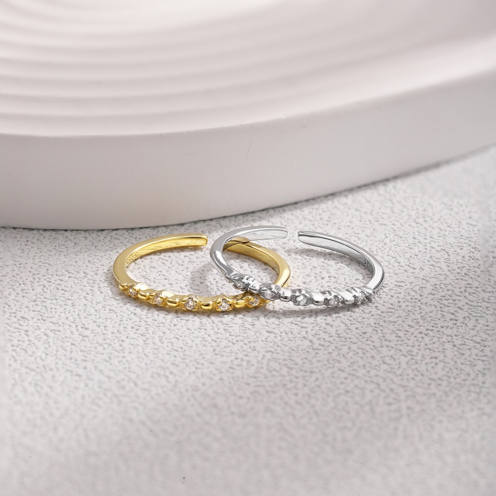 Simple Style Geometric Sterling Silver Plating Zircon Open Ring