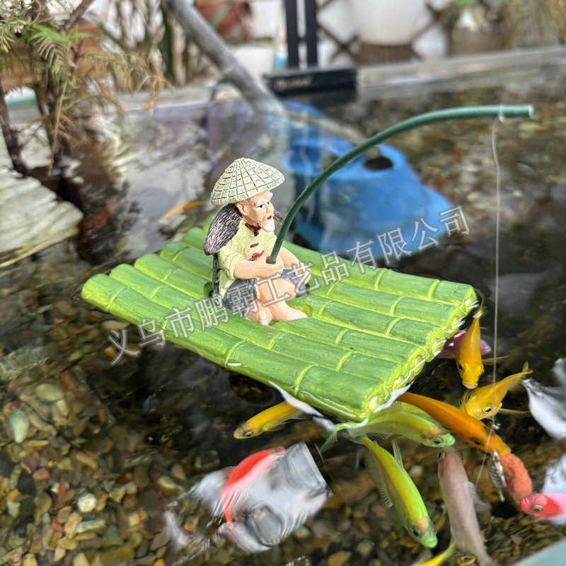 竹排釣り老人姜太公釣り庭魚池流水吸水石盆栽水槽造園装飾装飾品|undefined