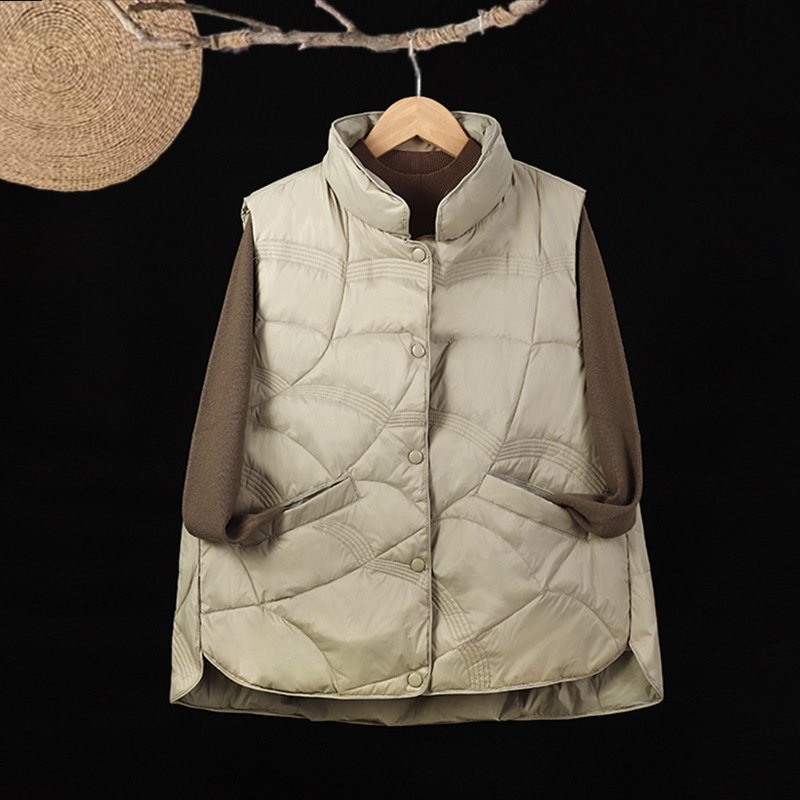 실제 샷 가을, 겨울 새로운 패션 다운 조끼 여성 스탠드 칼라 민소매 따뜻한 코트 캐주얼 조끼 카디건