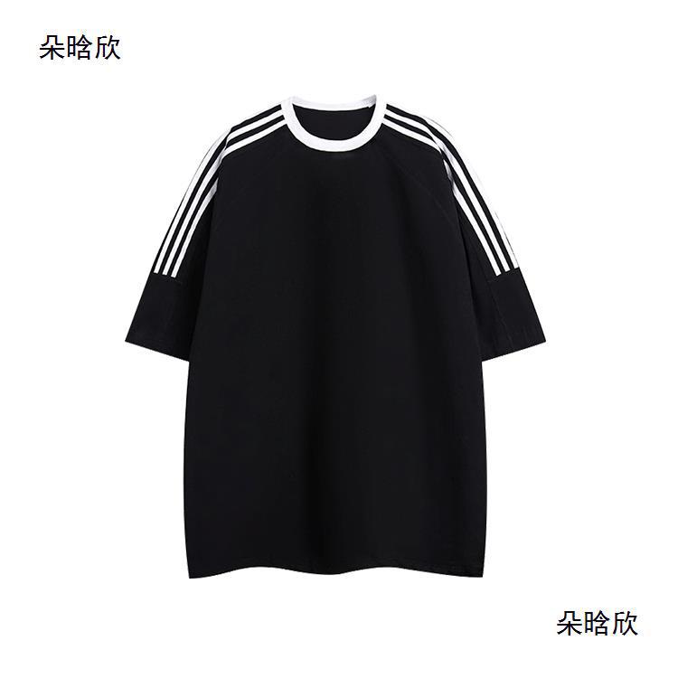 American-style Striped Heavy Fashion Round Neck Short-sleeved T-shirt...
