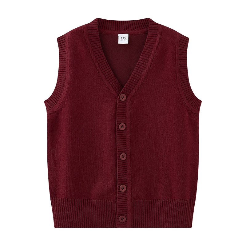 Estilo coreano de los niños medianos y grandes con cuello en V suéter de color sólido Chaleco de los niños sin mangas niñas cardigan de punto entrega de una sola pieza
