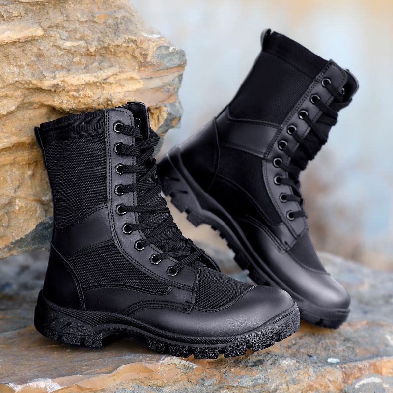 Authentic Outdoor Hiking Shoes, Summer Martin Boots, Mesh Breathable Long Boots, Men's Work Boots, Leather Boots, Security High-Top Boots