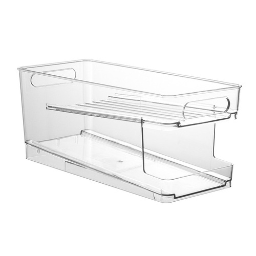 Kitchen double-layer can rolling beer basket transparent beverage storage box refrigerator coke storage shelf