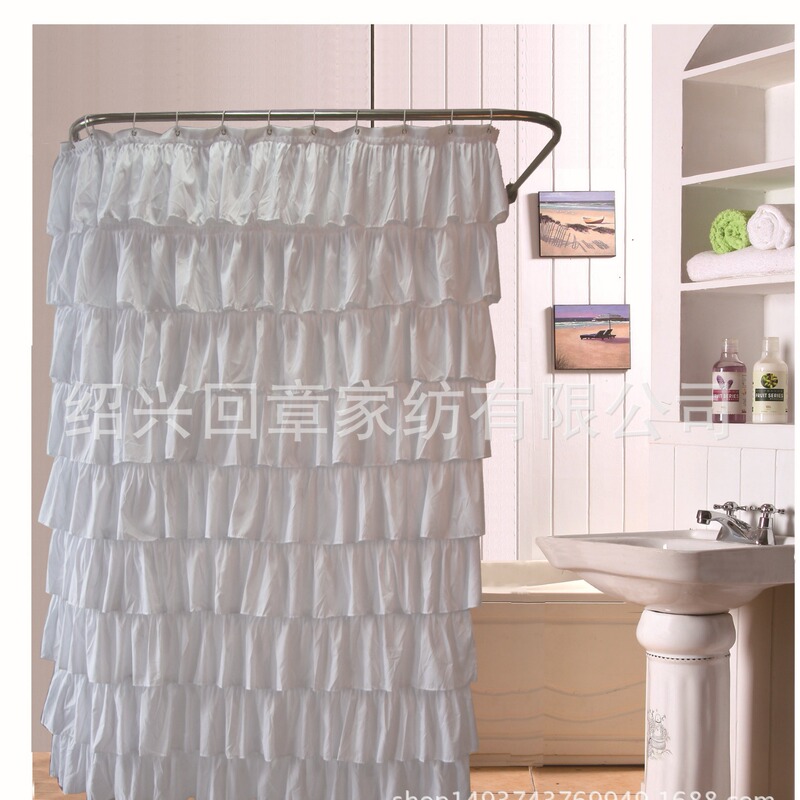 Large Lace Handmade Waterproof and Mildew-Proof Shower Curtain Polyester Cloth Comes with C Plastic Hook Bathroom Curtain Factory Direct Sale