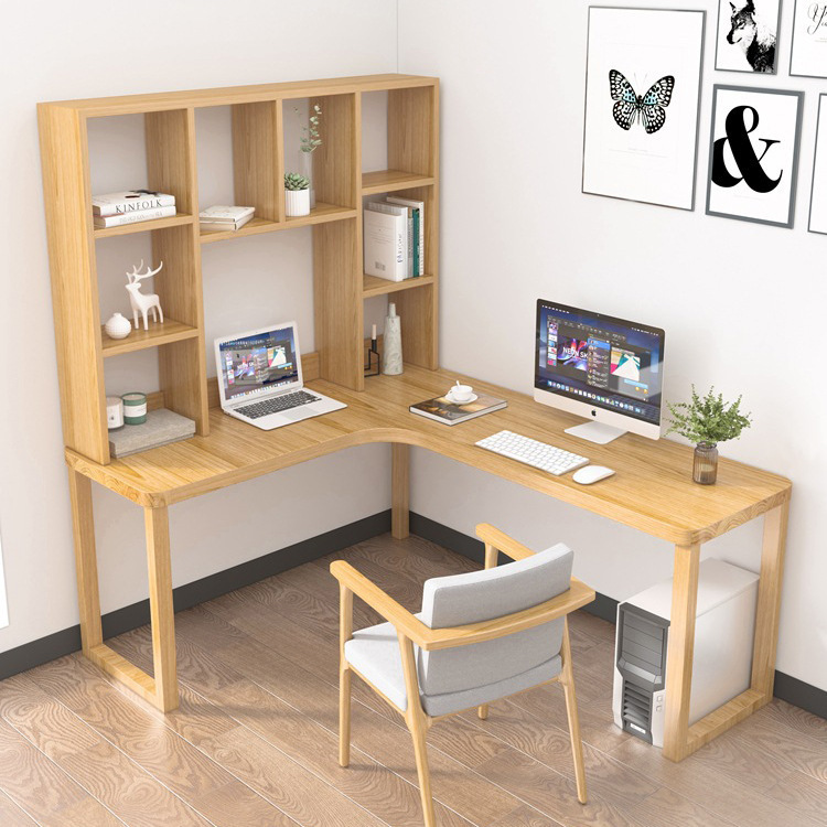 Strictly Selected Nordic All Solid Wood Desk and Chair Home Corner Corner Study Table Log with Bookshelf Computer Table Bookshelf