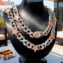 欧美嘻哈新款情侣双色五角星眼睛古巴链项链铜镶锆石复古锁骨链