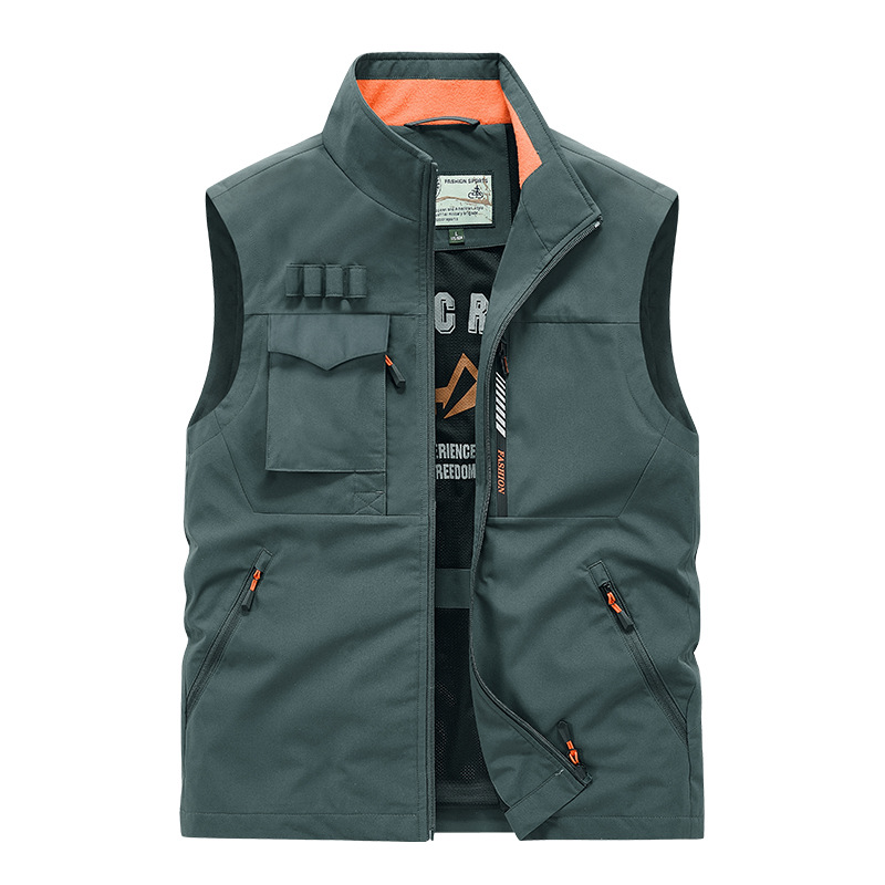 Cross-border outdoor multi-pocket vest, spring and autumn thin style, photography fishing casual men's stand collar workwear new vest