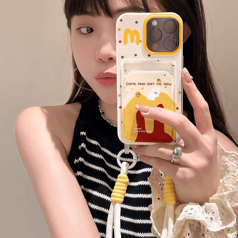 M Ji Burger Bunny Is Suitable for Apple 15Promax Mobile Phone Case Iphone14 Lanyard 13 Card Holder 12 Soft Shell 11X