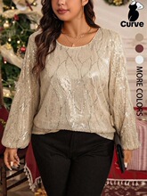 O 54008 Long Sleeve V Neck Sequin Top ��Ƭ�������� ����