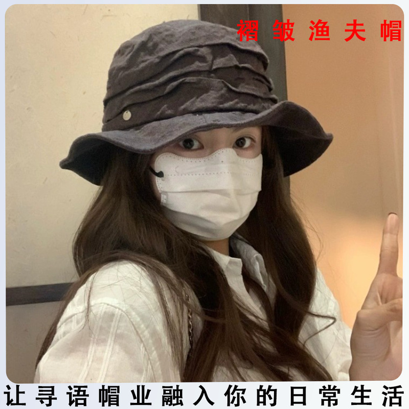 夏用フィッシャーマンハット 山本風プリーツ通気性 日本風フィッシャーマンハット 折りたたみ式 旅行用日焼け止め帽子 つば広|undefined