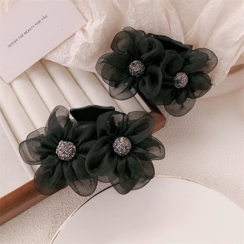 Pinza de flores de diamantes de imitación de hilo de red 2025 nueva pinza de pelo de cola de caballo de alta calidad para mujer