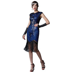 Gatesby Glitter Women's Fashion Retro Cocktail Dress 1920s Dance Party Evening Gown Round Neck