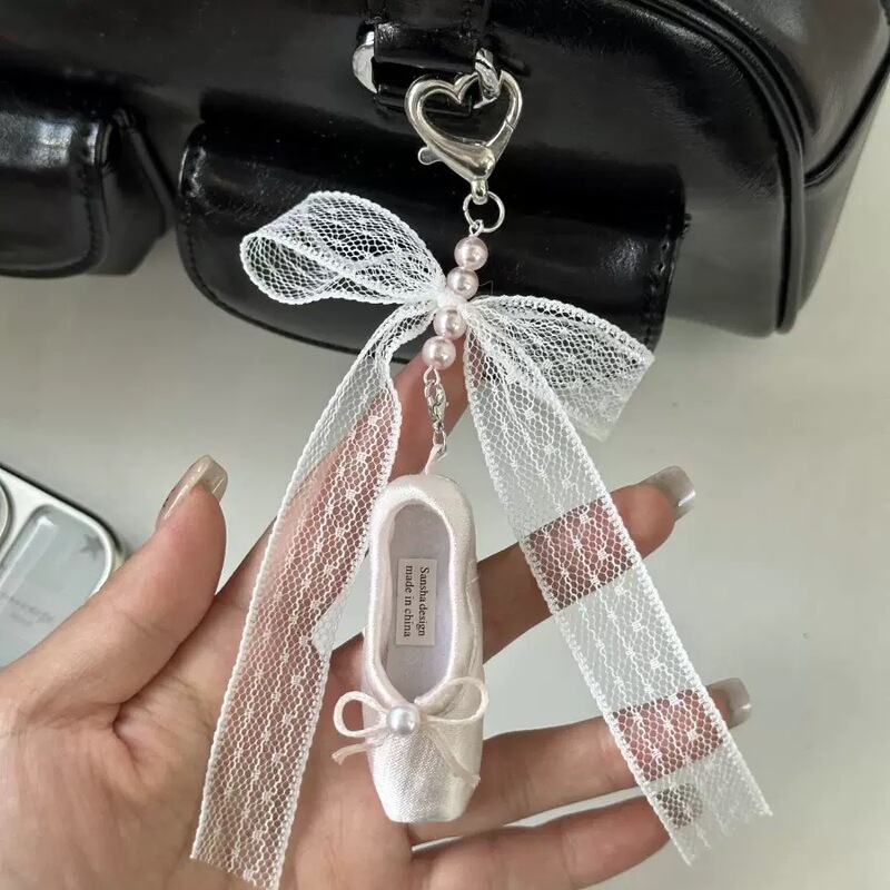 Niche Instagram-Style Korean Girl Fan Accessories: French Pearl Ballet Shoes Phone Charm, Keychain, AirPods Accessory
