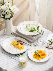 復古鏤空盤子陶瓷家用西餐盤高顏值裝飾碟牛排盤餐具高級感意面盤