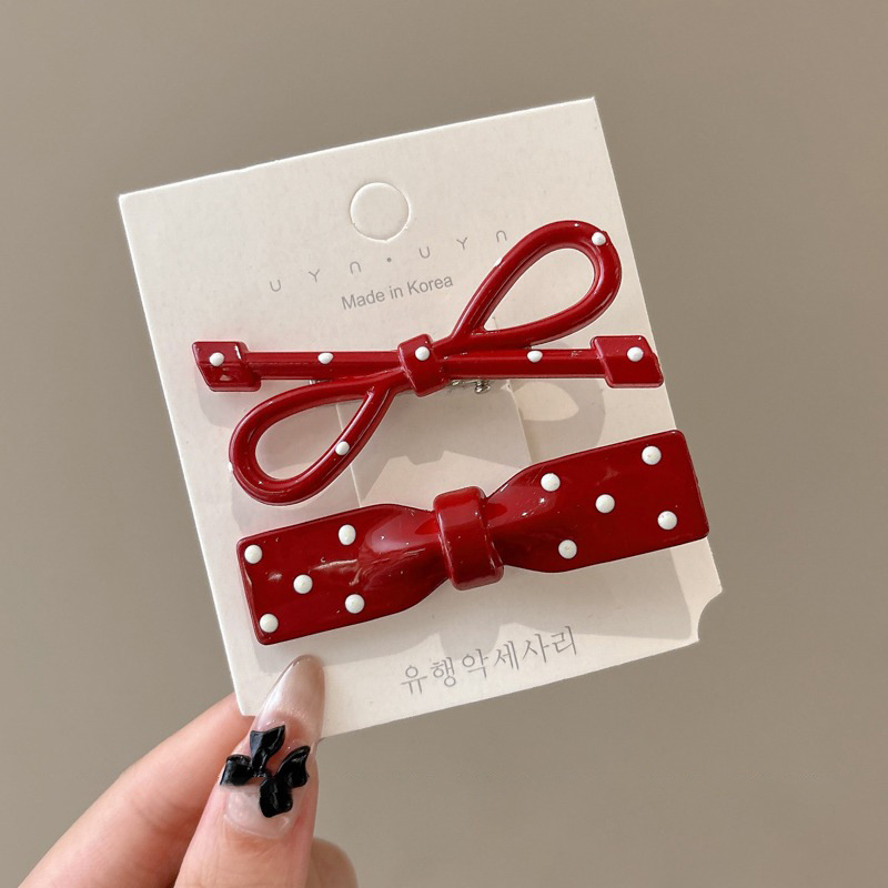 Anchor Red Dot Bow Clip Clip Clip Side Sweet Girl Clip Red Red Hair Adornement Tarjeta de pelo de mujer
