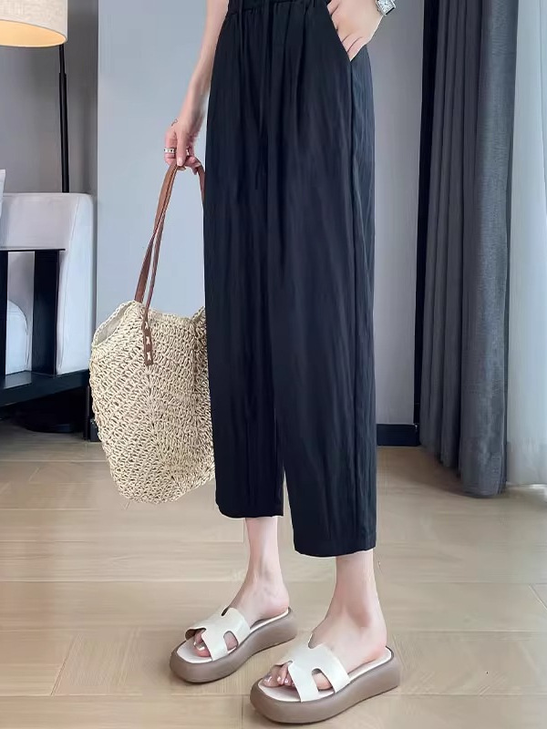アイスシルクハーレムパンツ レディース 夏 薄手 ハイウエスト ゆったり 痩身 ブラック 速乾 カジュアル スポーツ 9点ミルクキャロット|undefined
