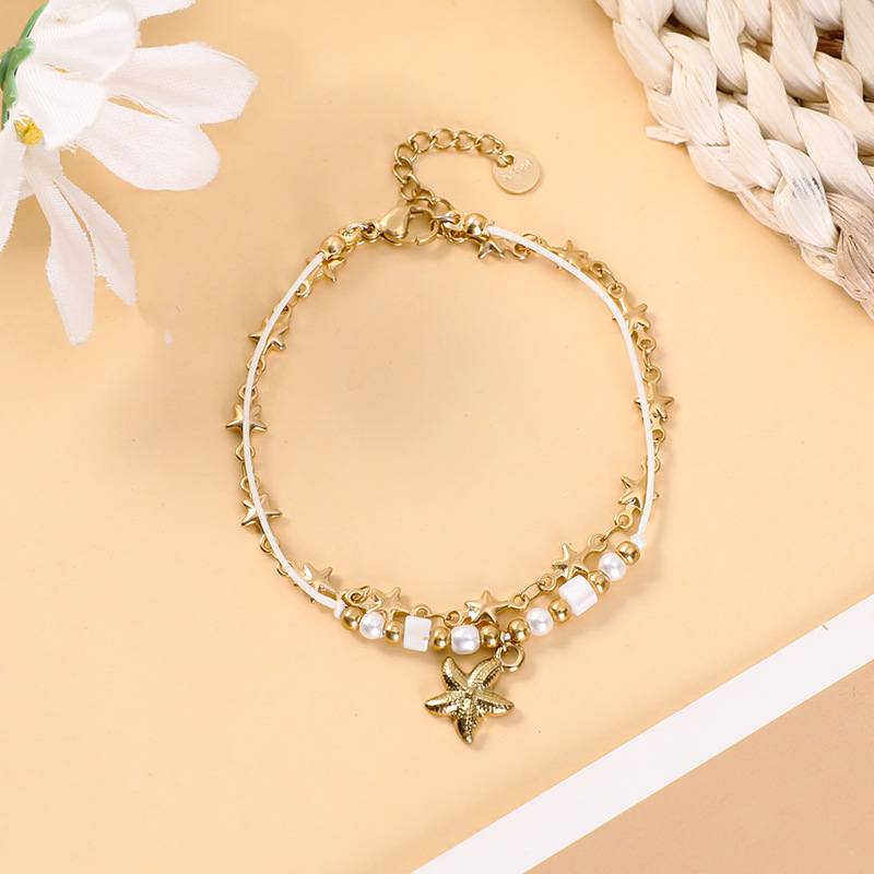 8g Weight 304 Stainless Steel Pendant Material Retro Classic Style Starfish 304 Stainless Steel Rope Cord String Bracelets In Bulk