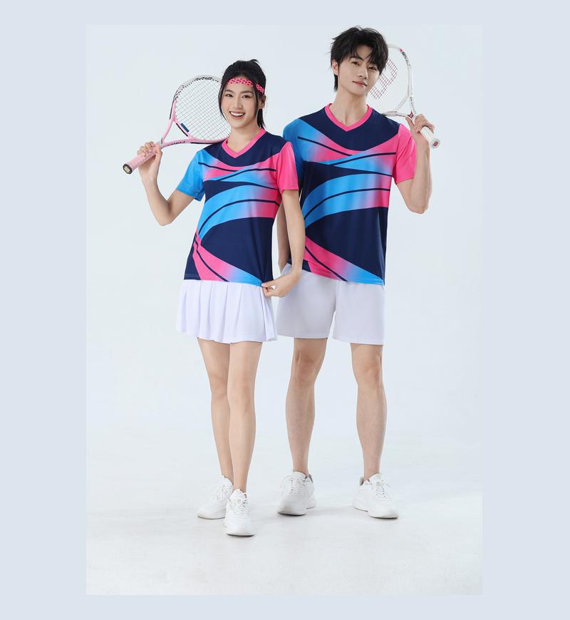 poliamonio rápido secado transpirable bádminton hombre niñas adultos el mismo cuello en V entrenamiento deportivo superior impresión personalizada