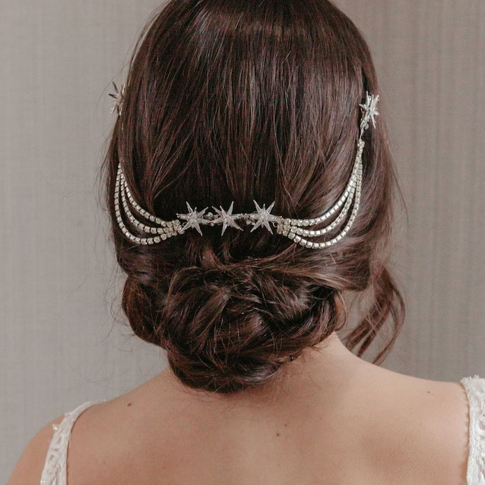 Amazon Hot Selling Six-pointed Star Hair Chain Female European and American Bride Wedding Headwear Rhinestone Star Hair Chain