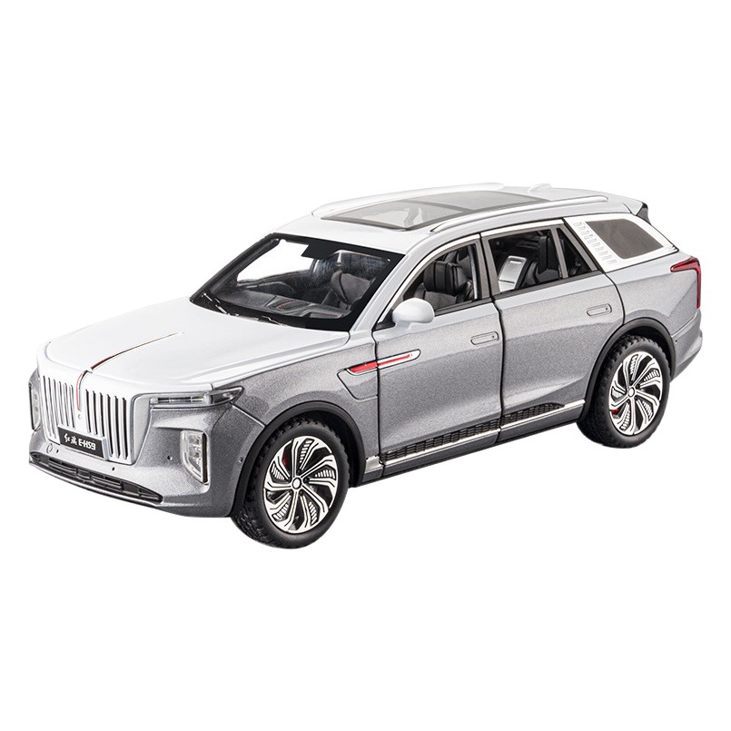 Coche a modelo de coche de aleación 1:24 Seis banderas rojas abiertas Coche de juguete EHS9 con sonido y luz atrás Modelo musical Colección de adornos