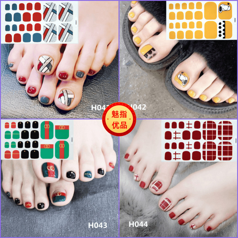 Little red book with toenail stickers 3D imitation diamond nail patch waterproof lasting white foot nail stickers wholesale