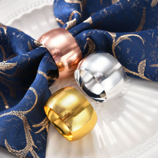 Cross-border new creative napkin ring drum-shaped striped electroplated napkin buckle for hotel table decoration mouth cloth Ring Factory wholesale