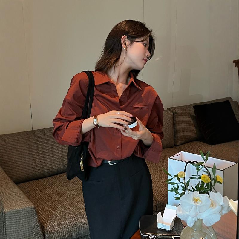 레몬 레몬 녹차 2024 초가을 프랑스 셔츠 여성 한국 스타일 우아한 캐주얼 느슨한 긴 소매 셔츠