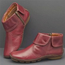 跨境秋冬新款女靴外贸43大码短筒马丁靴女平底翻边侧拉链纯色女靴