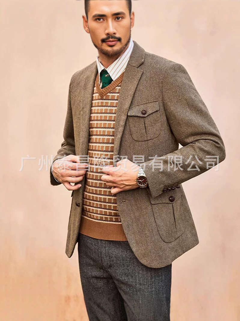 European and American Foreign Trade Cross-Border New Suits British Style Herringbone Suit Jackets Men's Casual Tops Men's Jackets